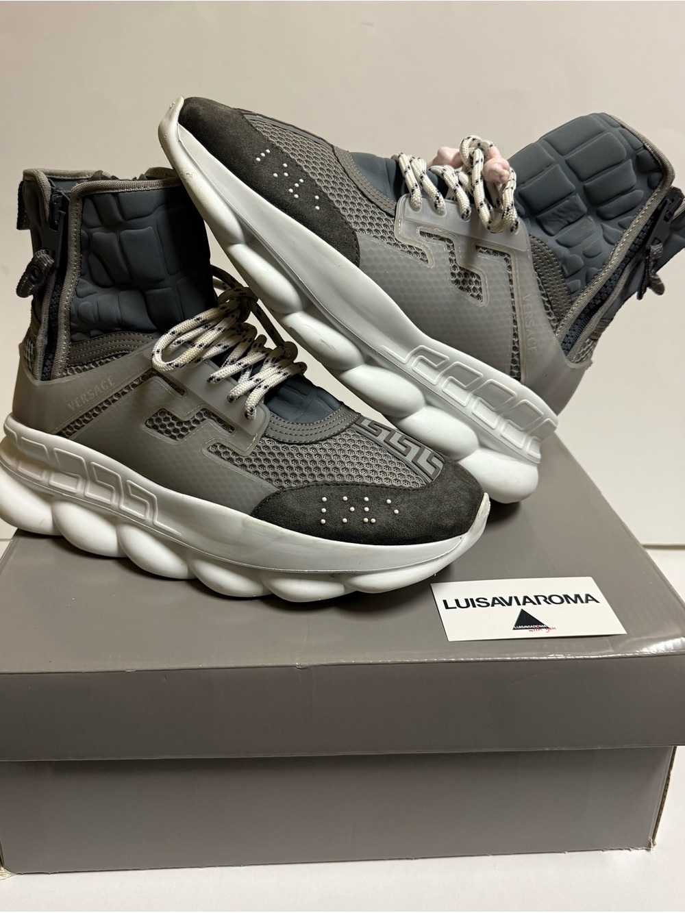 Versace Chain Reaction High Top Grey High-Top Chain-Style Sneakers Size 9.5